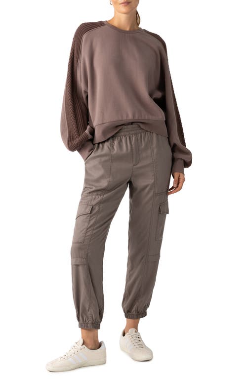 Sanctuary Mixed Media Cotton Blend Sweatshirt In Cocoa
