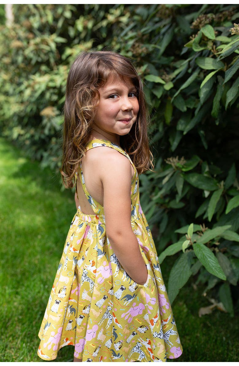 WORTHY THREADS Girls Cross Back Woven Dress, Alternate, color, Dogs