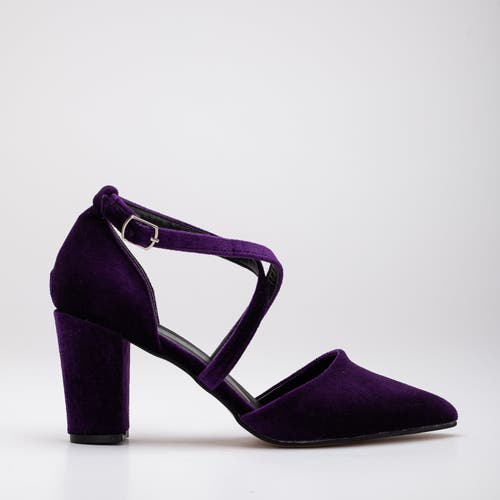 Forever & Always Shoes Sina Criss Cross High Block Heels In Purple Velvet