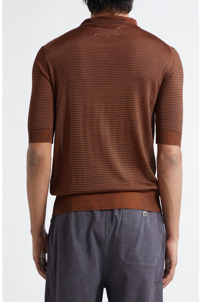 Stripe Plaited Rib Polo Sweater, Alternate, color, DARK BROWN/ ORANGE