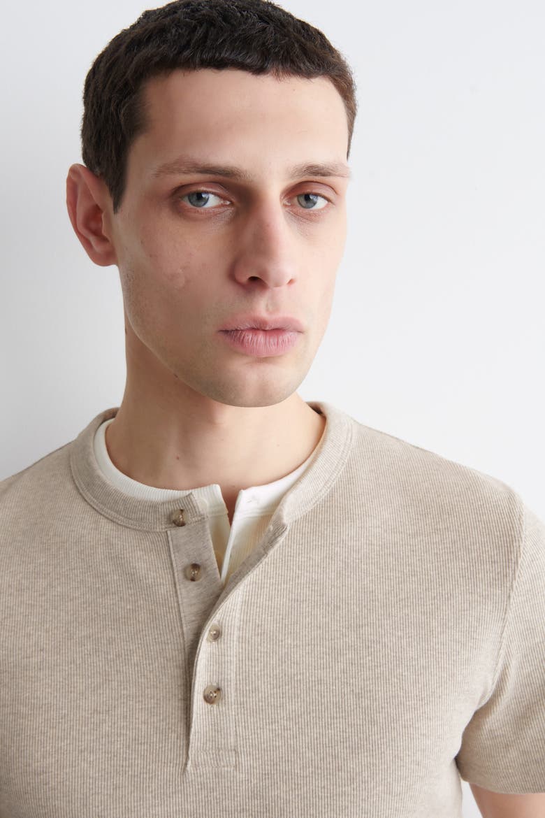 Slim-fit Ribbed Henley T-shirt, Alternate, color, BEIGE MÉLANGE