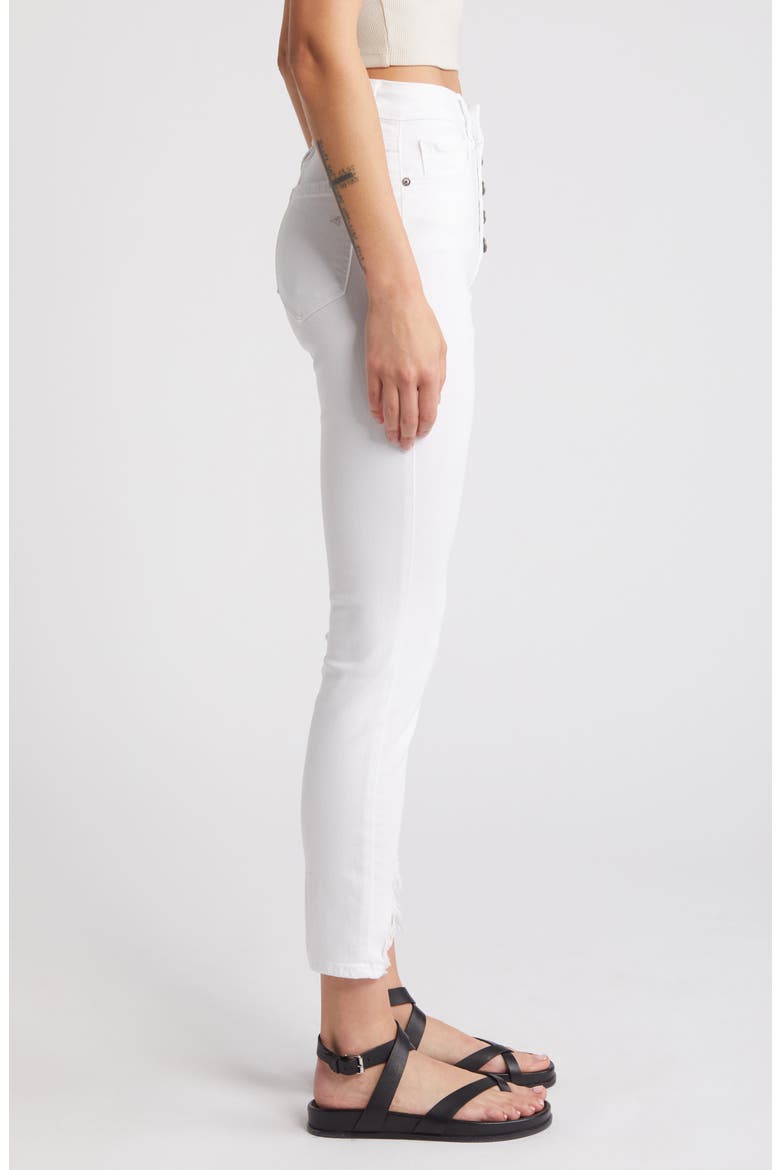 Exposed Button High Waist Fray Hem Skinny Jeans, Alternate, color, WHITE