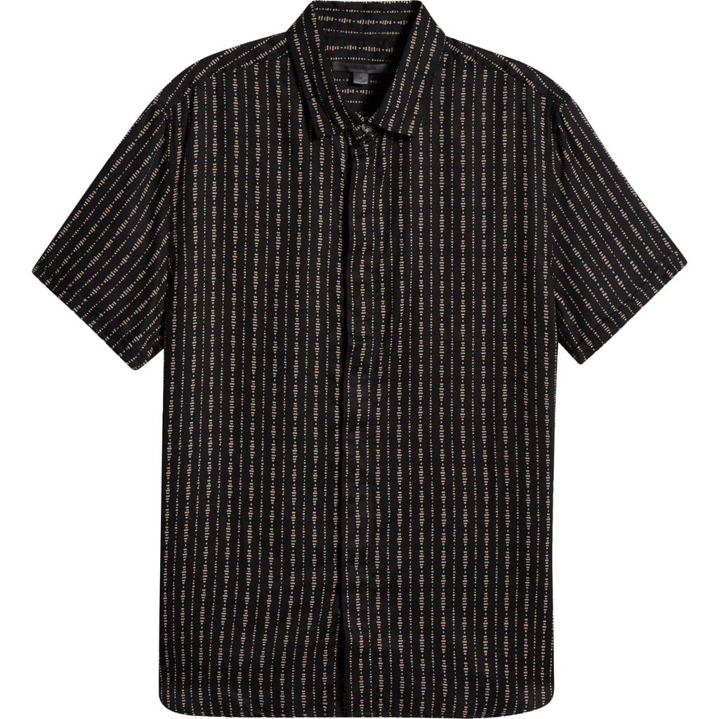 John Varvatos Loren Stripe Short Sleeve Button-up Shirt In Black