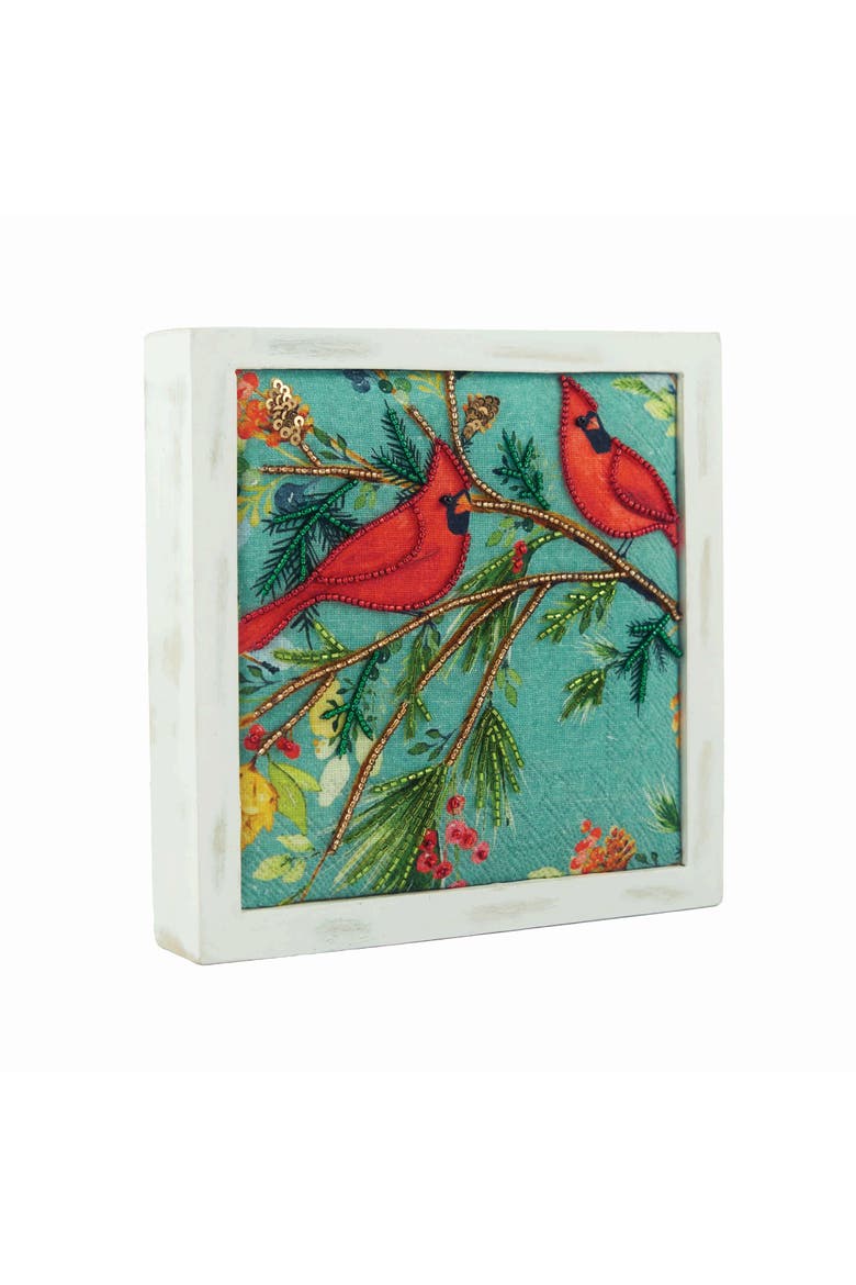 Embellished Cardinals Shelf Sitter Block, Alternate, color, Green