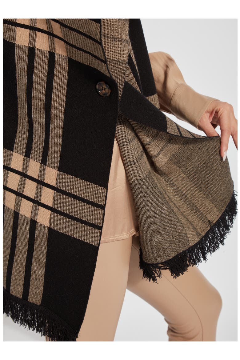 Engineered Plaid Sweater Poncho, Alternate, color, ENGINEERED PLAID BLACK