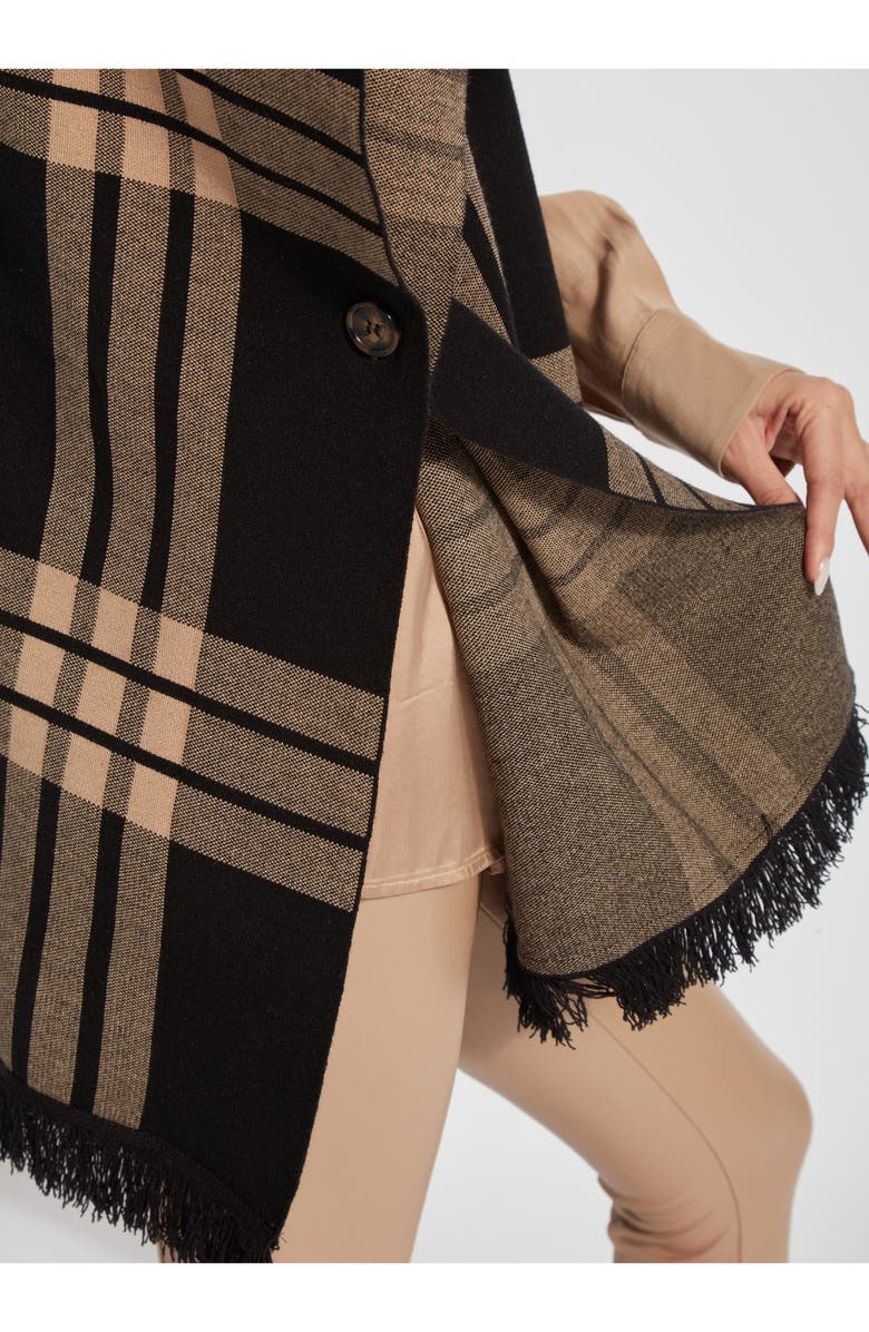 Lysse Engineered Plaid Sweater Poncho, Alternate, color, Engineered Plaid Black