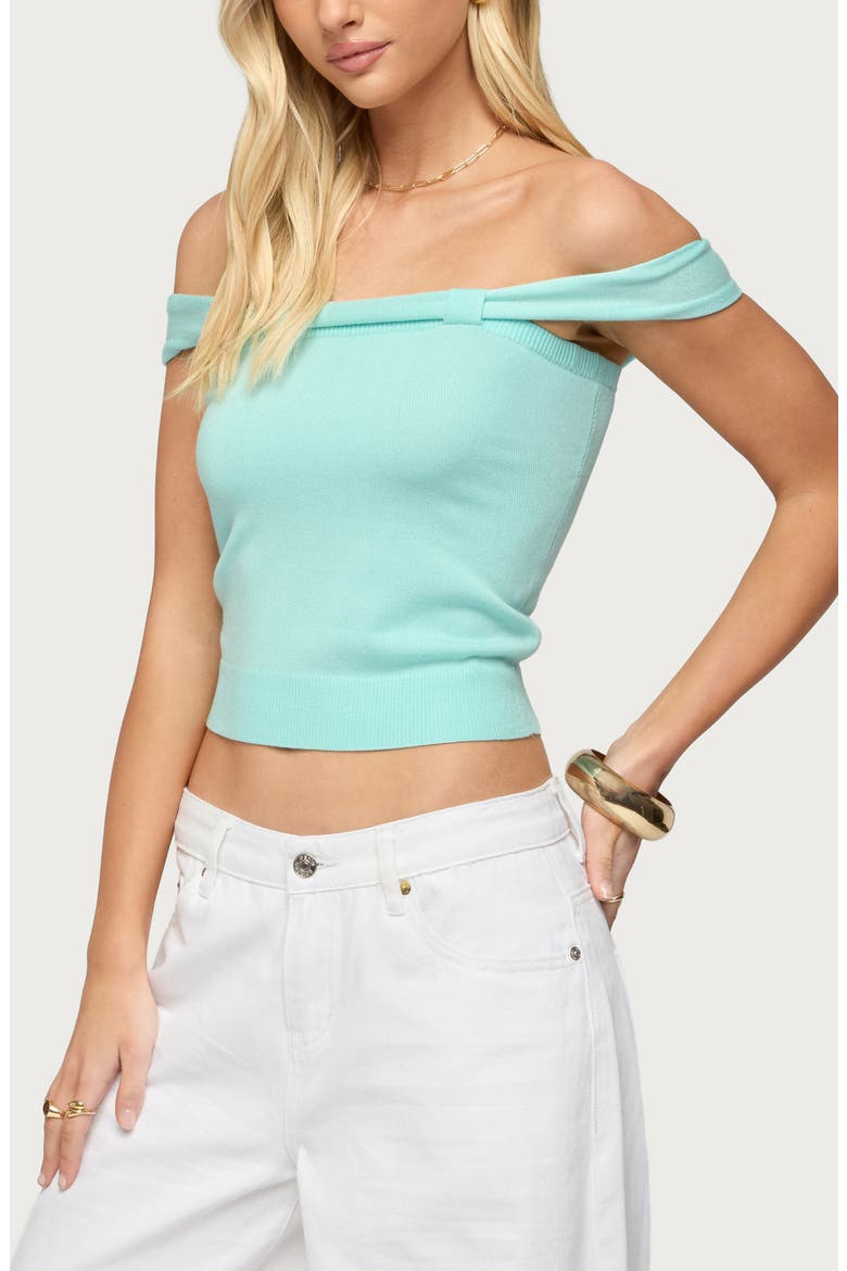Sami Off the Shoulder Crop Top, Alternate, color, AQUA