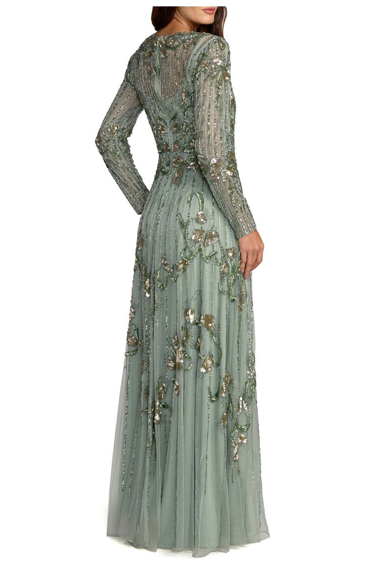 Mac Duggal Embellished Tulle Long Sleeve A Line Gown, Alternate, color, Sage