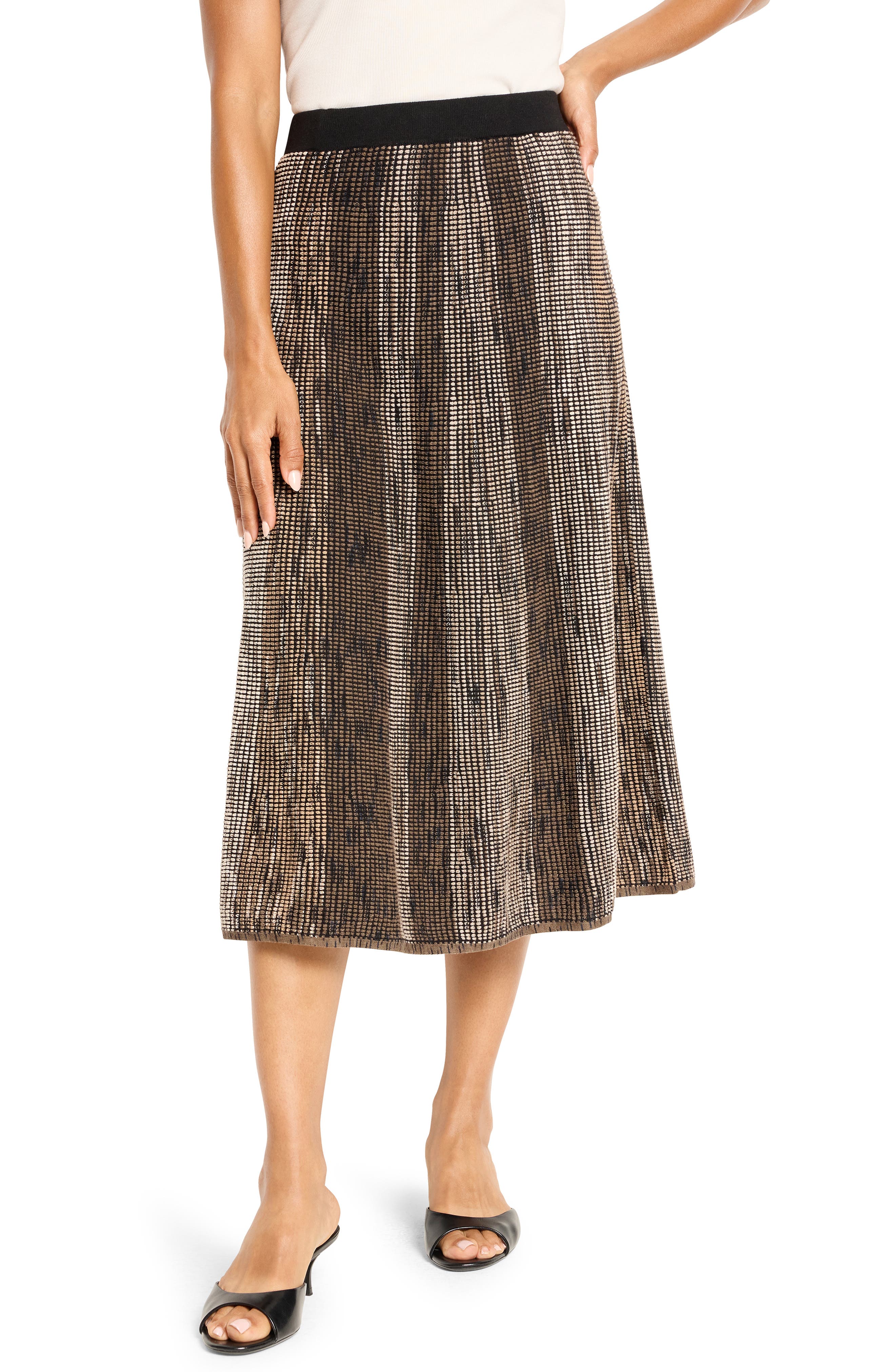 NIC+ZOE Ombré Pixel Metallic Knit Midi Skirt
