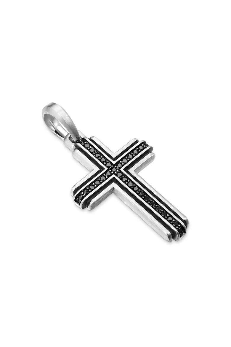 Deco Cross Pendant with Pavé Black Diamonds, Alternate, color, SILVER/ BLACK DIAMOND