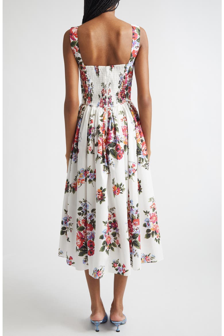 Floral Bouquet Print Pleated Poplin Fit & Flare Dress, Alternate, color, MAZZ.FIORI F.BIANCO