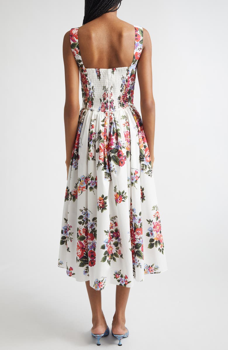 Dolce&Gabbana Floral Bouquet Print Pleated Poplin Fit & Flare Dress, Alternate, color, Mazz.fiori F.bianco