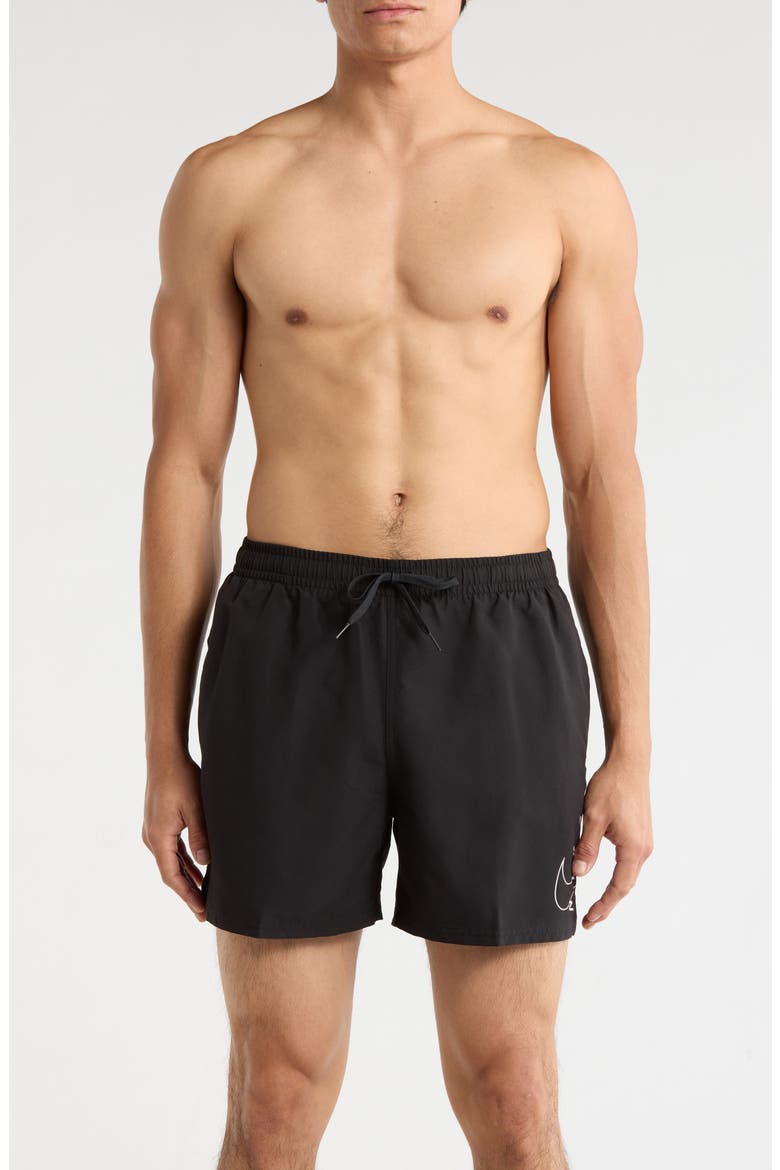 5-Inch Breaker Swoosh Swim Shorts, Main, color, BLACK