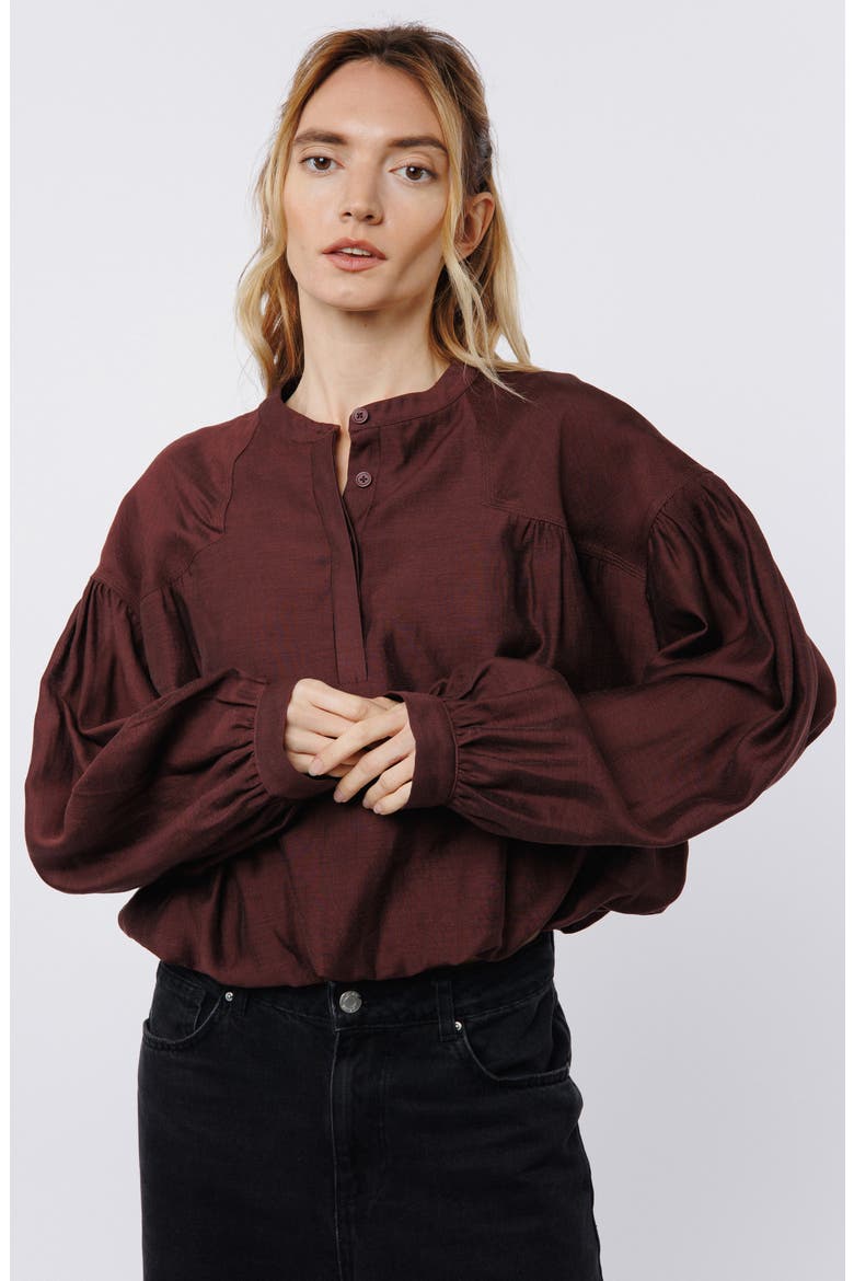 Doe Bubble Hem Top, Alternate, color, MAROON