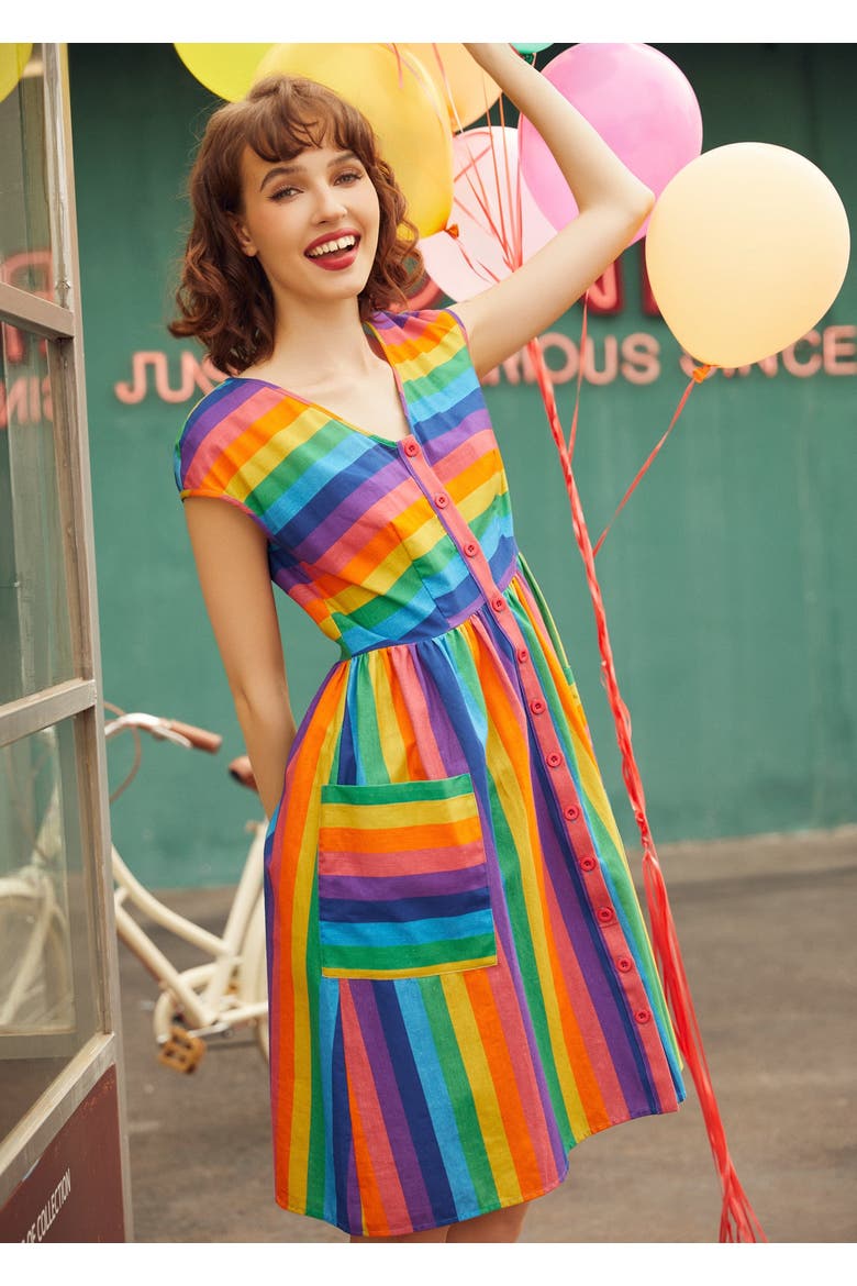 More Is More Rainbow Stripe Dress, Alternate, color, Pure Joy