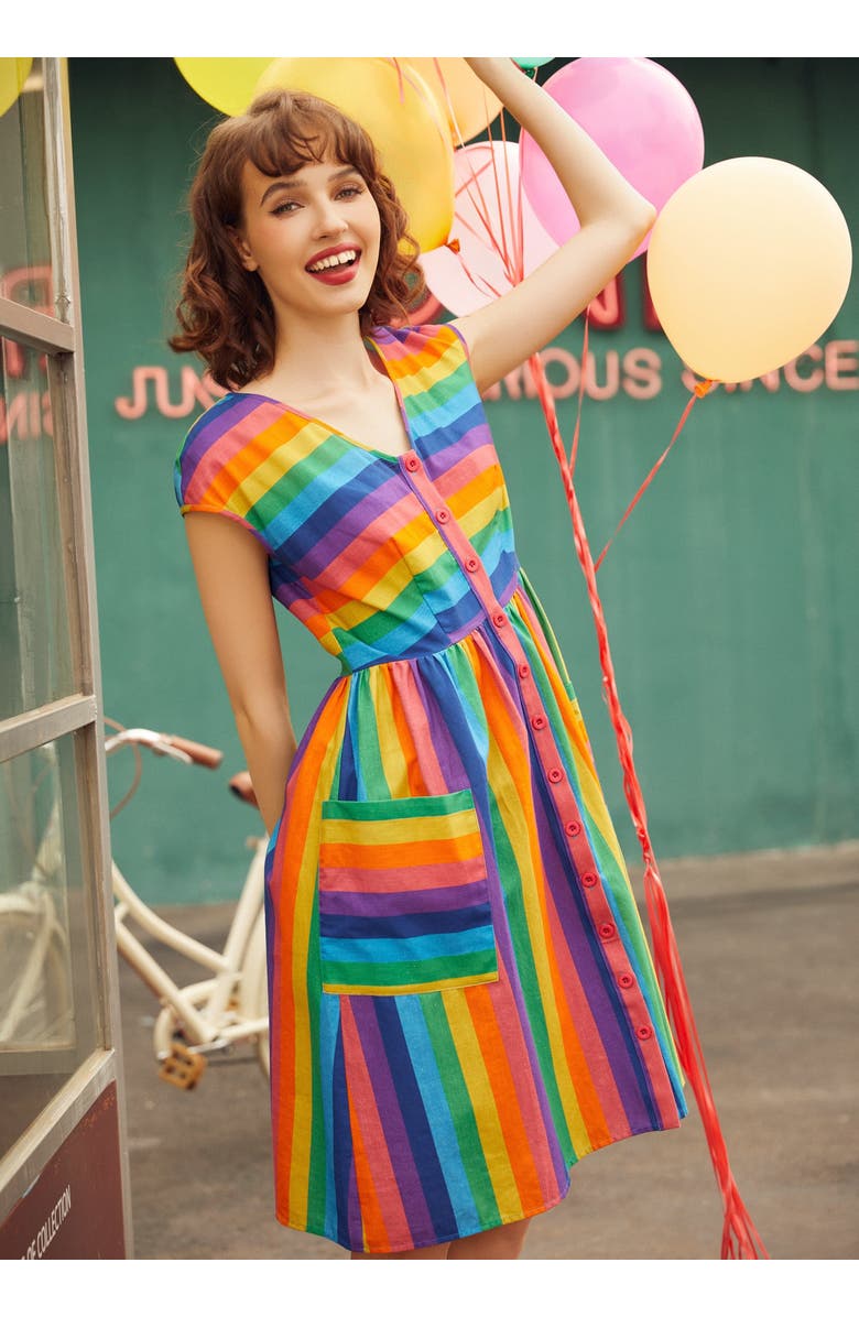 ModCloth More Is More Rainbow Stripe Dress, Alternate, color, Pure Joy