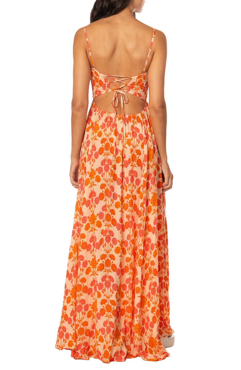 Maaji Petal Spell Primavera Lace-Up Back Maxi Cover-Up Sundress, Alternate, color, Open Pink