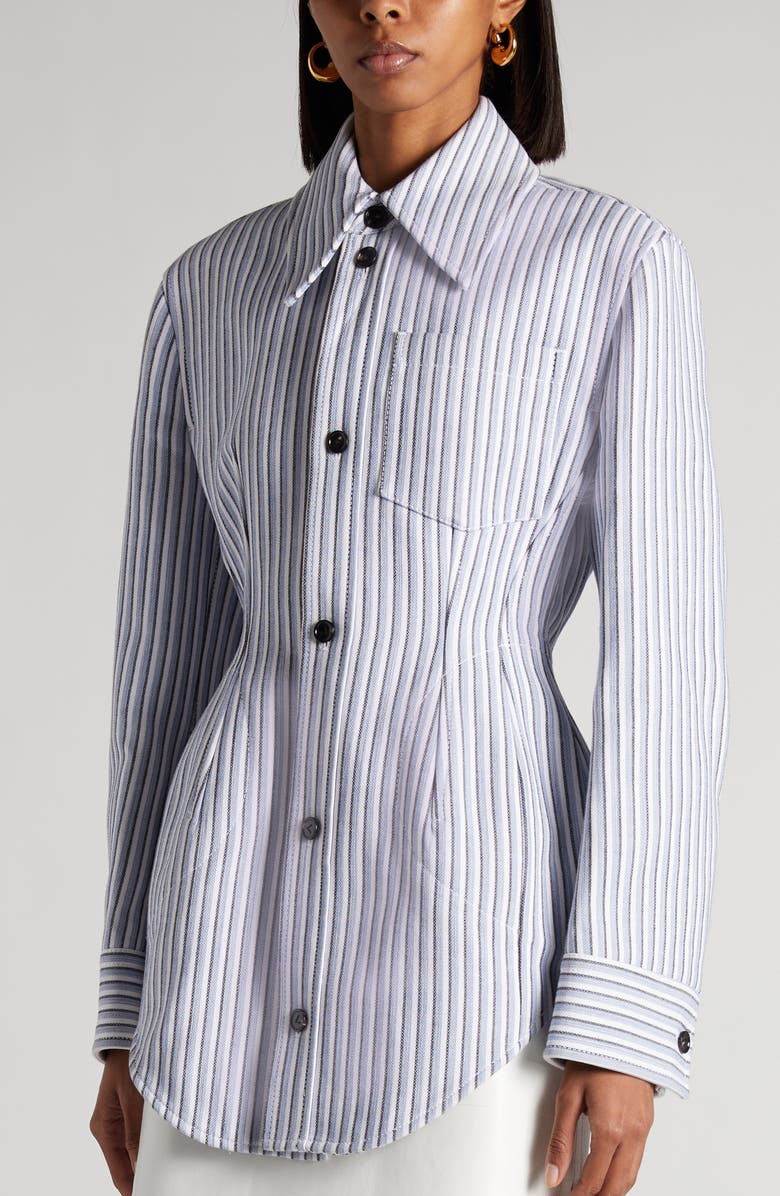 Bottega Veneta Stripe Cotton Blend Jacket, Alternate, color, Chalk/ Admiral/ Navy