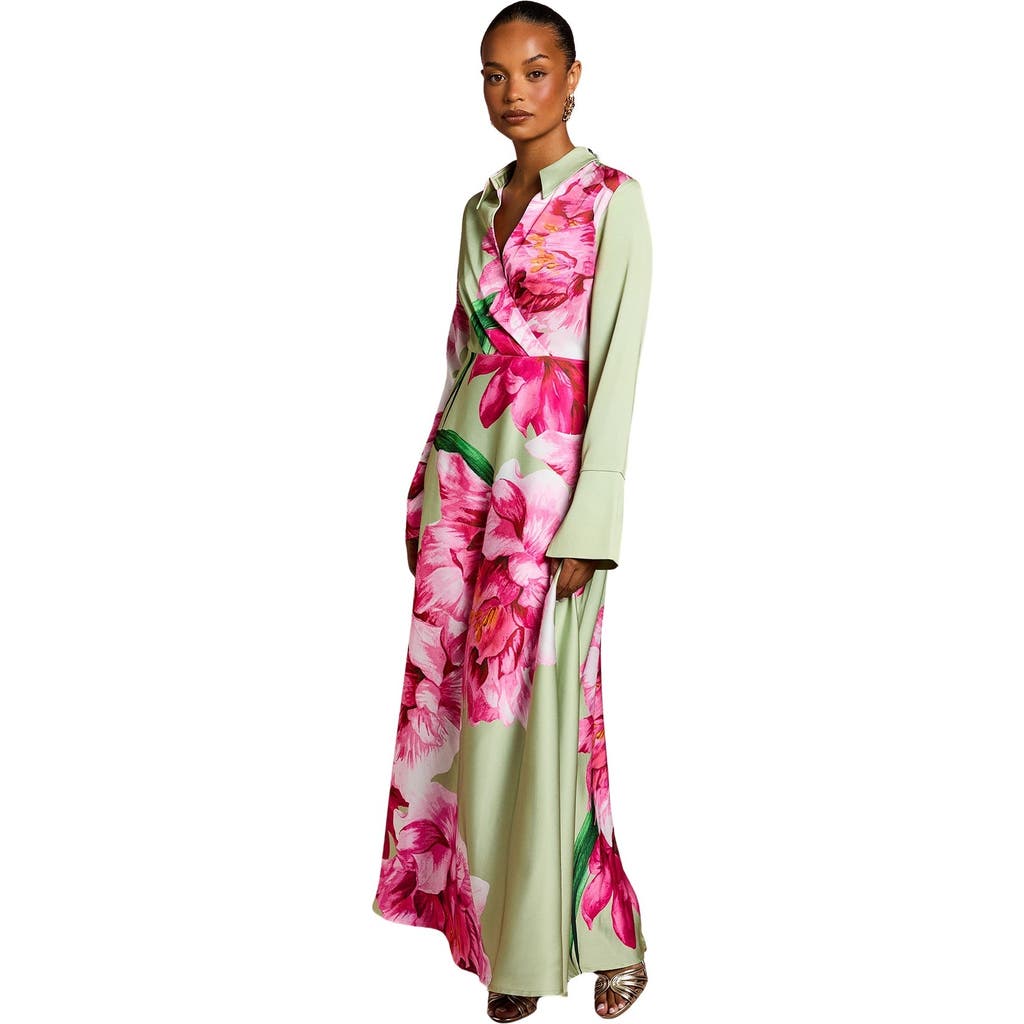 Coast Petite Placement Print Wrap Front Gown In Green