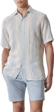 Robert Barakett Zev Stripe Short Sleeve Linen Button-Up Shirt