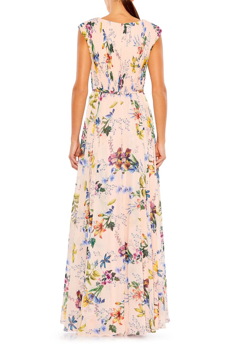 Pleated Floral Cap Sleeve A Line Gown, Alternate, color, PINK MULTI
