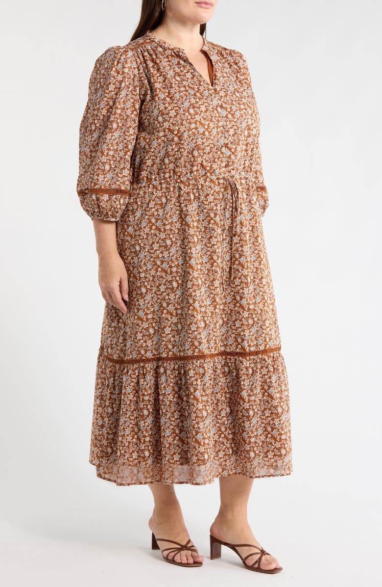 SUGARLIPS Ramsey Ditsy Harmy Drawstring Waist Midi Dress, Alternate, color, Brown-Mult