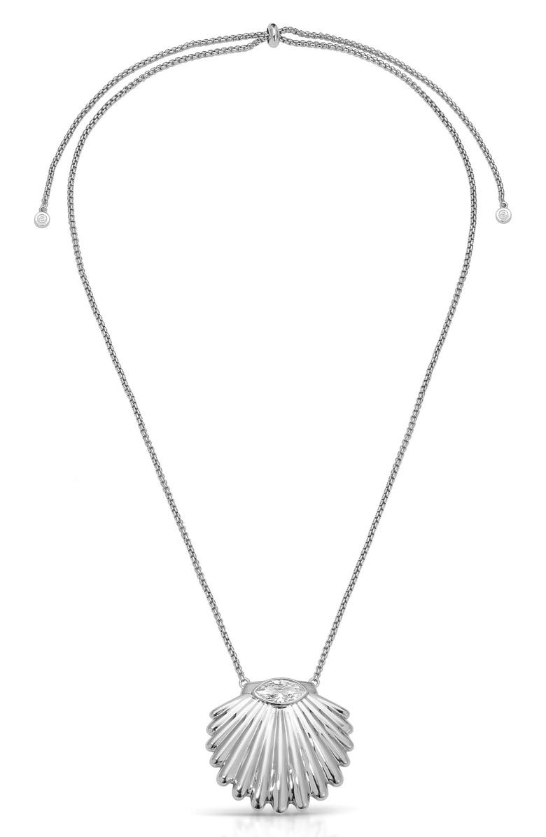Ettika Cubic Zirconia Scalloped Shell Pendant Necklace, Alternate, color, Silver