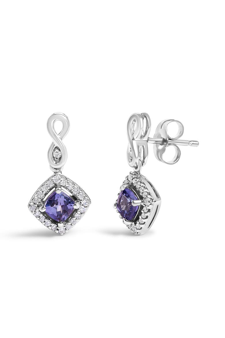 10K White Gold Tanzanite and Diamond Halo Cushion Shaped Drop Earrings, Alternate, color, White