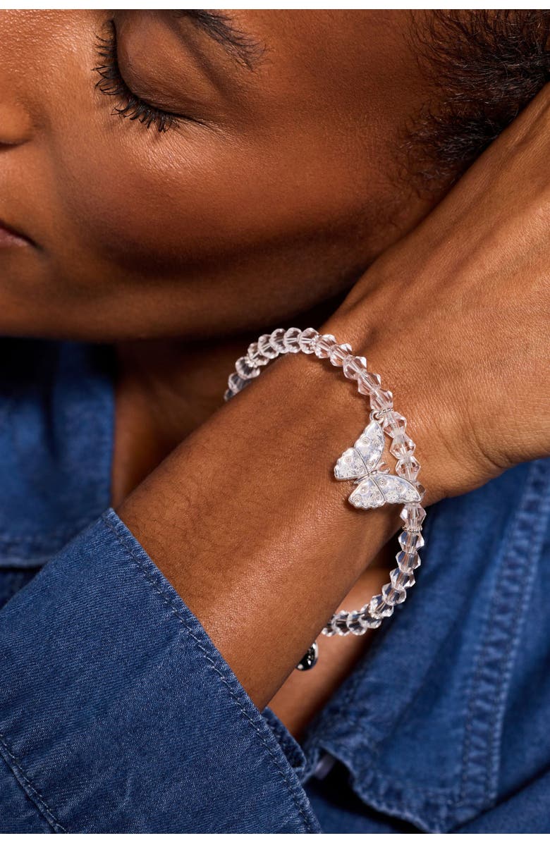 Alex and Ani Glass Butterfly Beaded Charm Bangle, Alternate, color, Silver