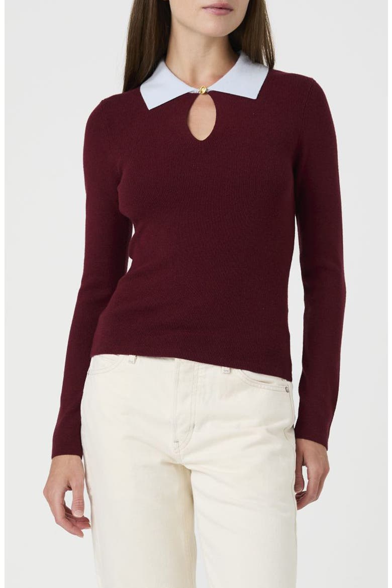 Keyhole Collar Sweater, Main, color, BURGUNDY/ BLUE