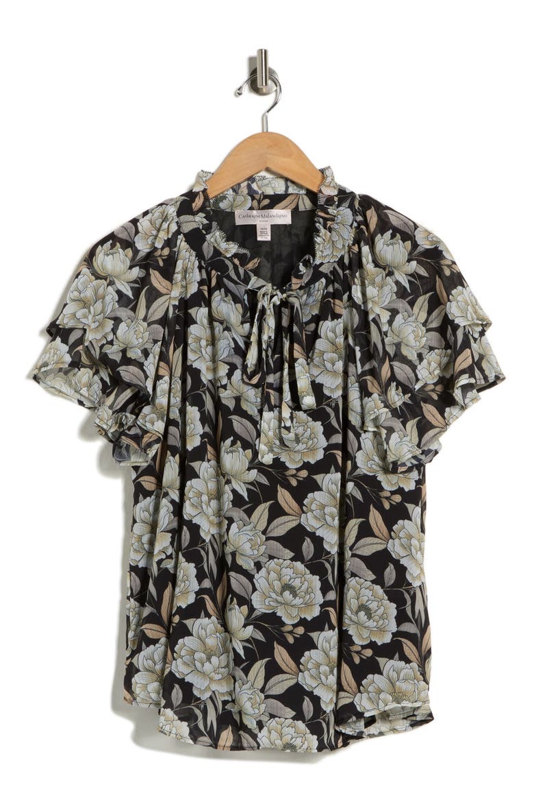 Floral Flutter Sleeve Top, Alternate, color, FLOATING PEONIES PRINT
