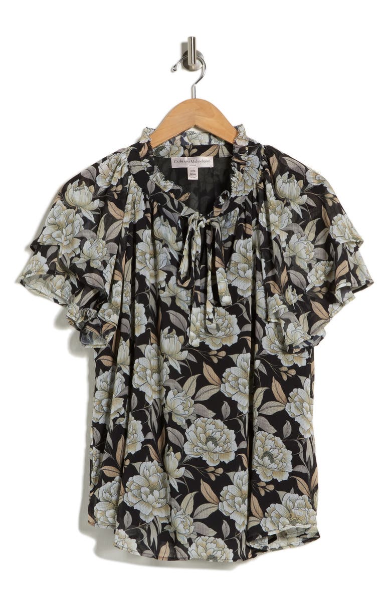 Catherine Malandrino Floral Flutter Sleeve Top, Main, color, Floating Peonies Print