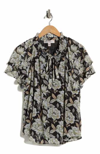 Catherine Malandrino Floral Flutter Sleeve Top
