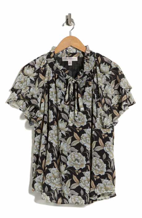 Catherine Malandrino Floral Flutter Sleeve Top