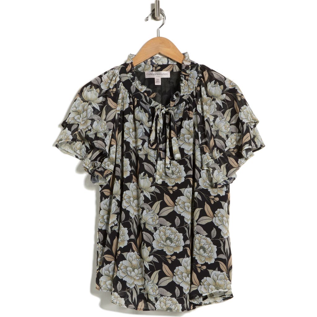 Catherine Malandrino Floral Flutter Sleeve Top