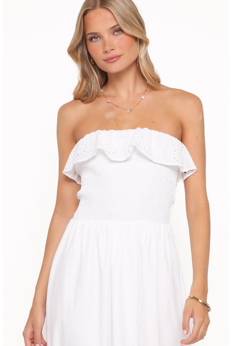 Gilbert Eyelet Ruffle Strapless Maxi Dress, Alternate, color, WHITE