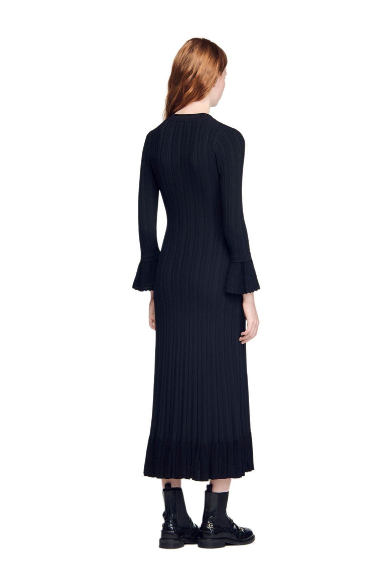 Knit maxi dress with ruffle, Alternate, color, Black