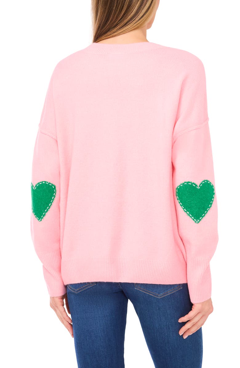 CeCe Heart Elbow Patch Sweater, Alternate, color, Prism Pink