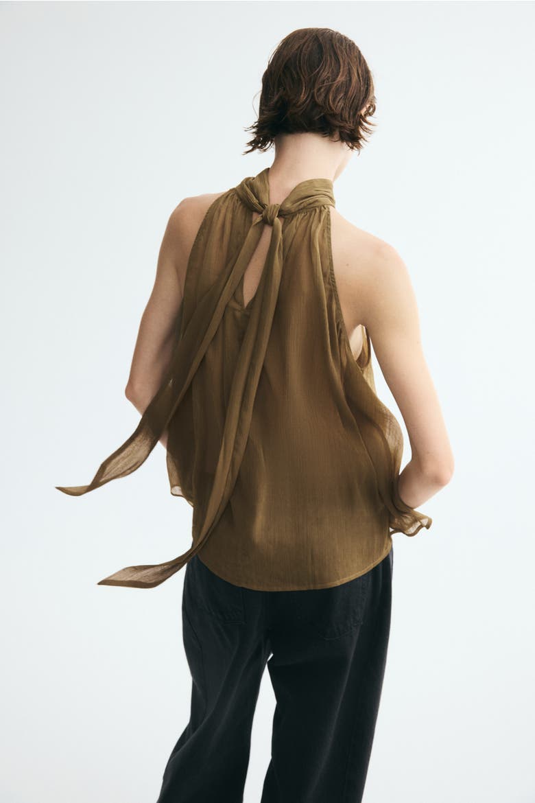 Tie-detail Chiffon Top, Alternate, color, Khaki green
