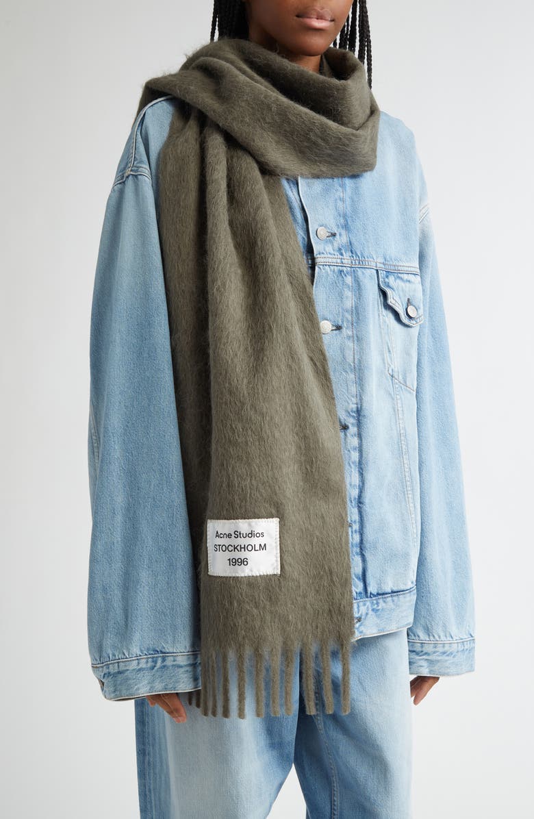 Acne Studios Viper Furry Alpaca Blend Fringe Scarf, Alternate, color,