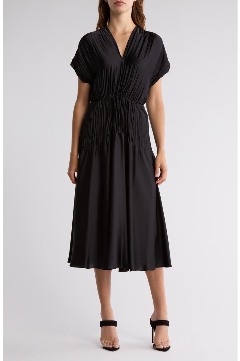 Cap Sleeve Satin Dress, Main, color, BLACK