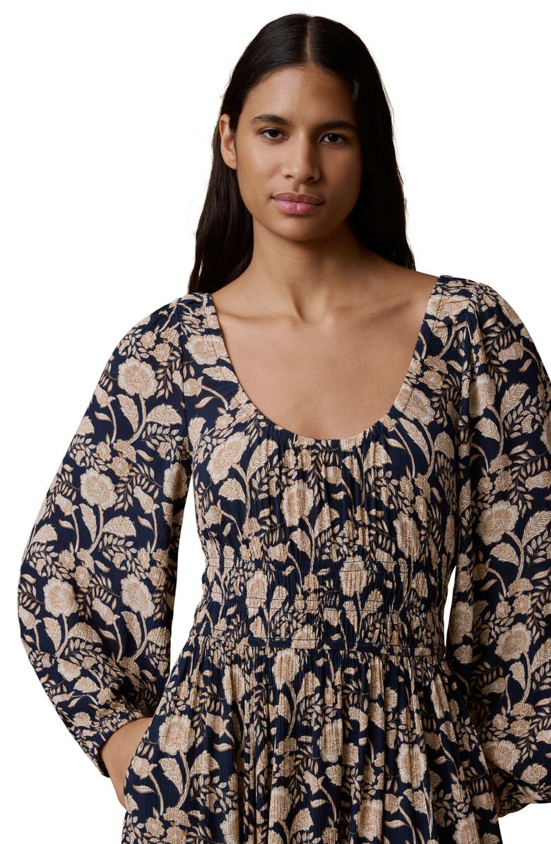 Faherty Floral Long Sleeve Seersucker Midi Dress, Alternate, color, Avignon Floral Print