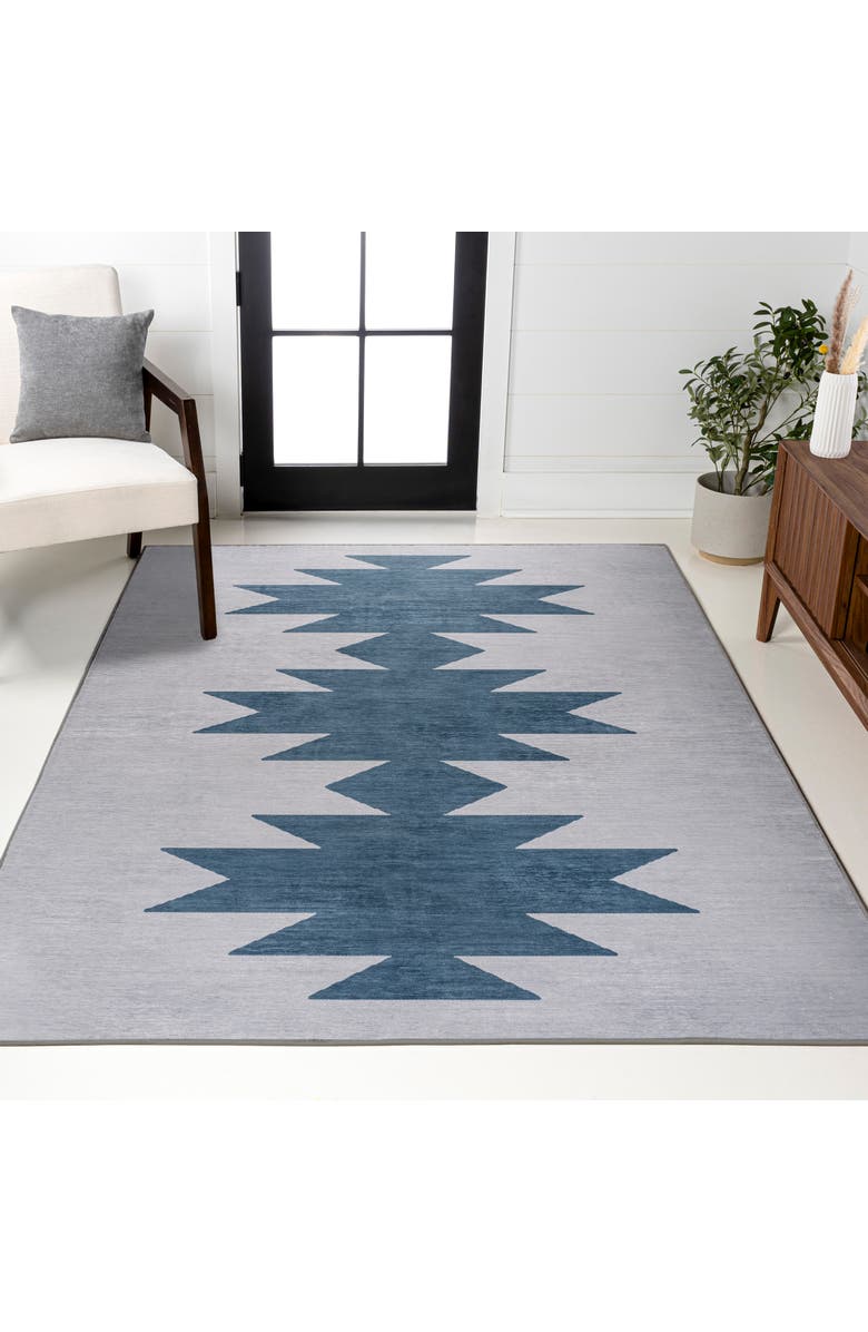 JONATHAN Y Chayton Minimalist Geometric Machine-Washable Area Rug, Alternate, color, Slate Blue