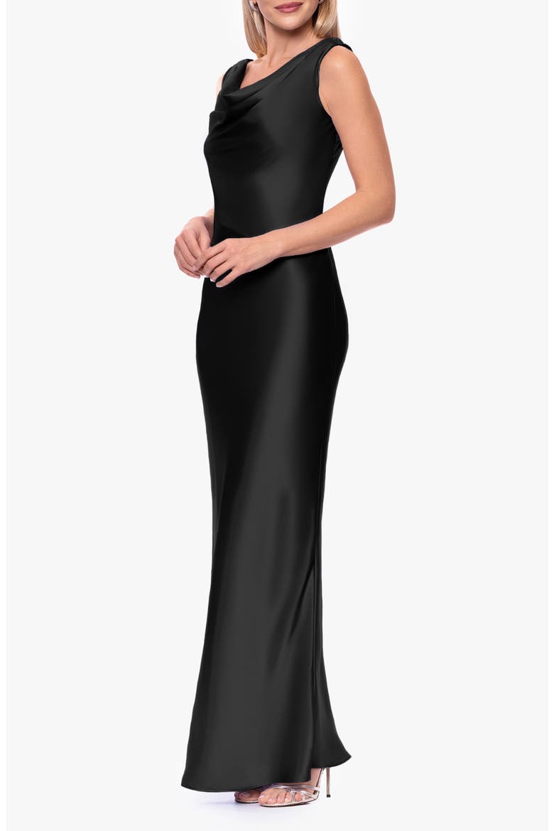 Open Back Satin Charmeuse Gown, Alternate, color, BLACK