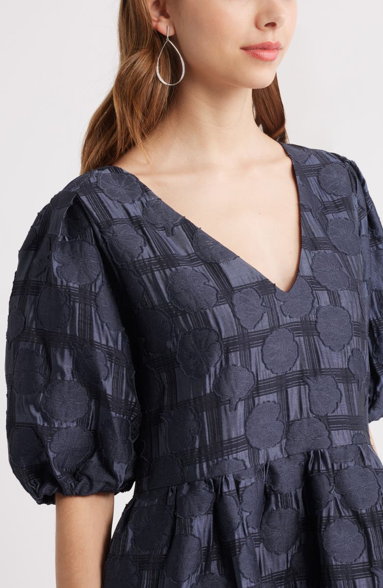 Chelsea28 Puff Sleeve Jacquard Tiered Minidress, Alternate, color, Navy