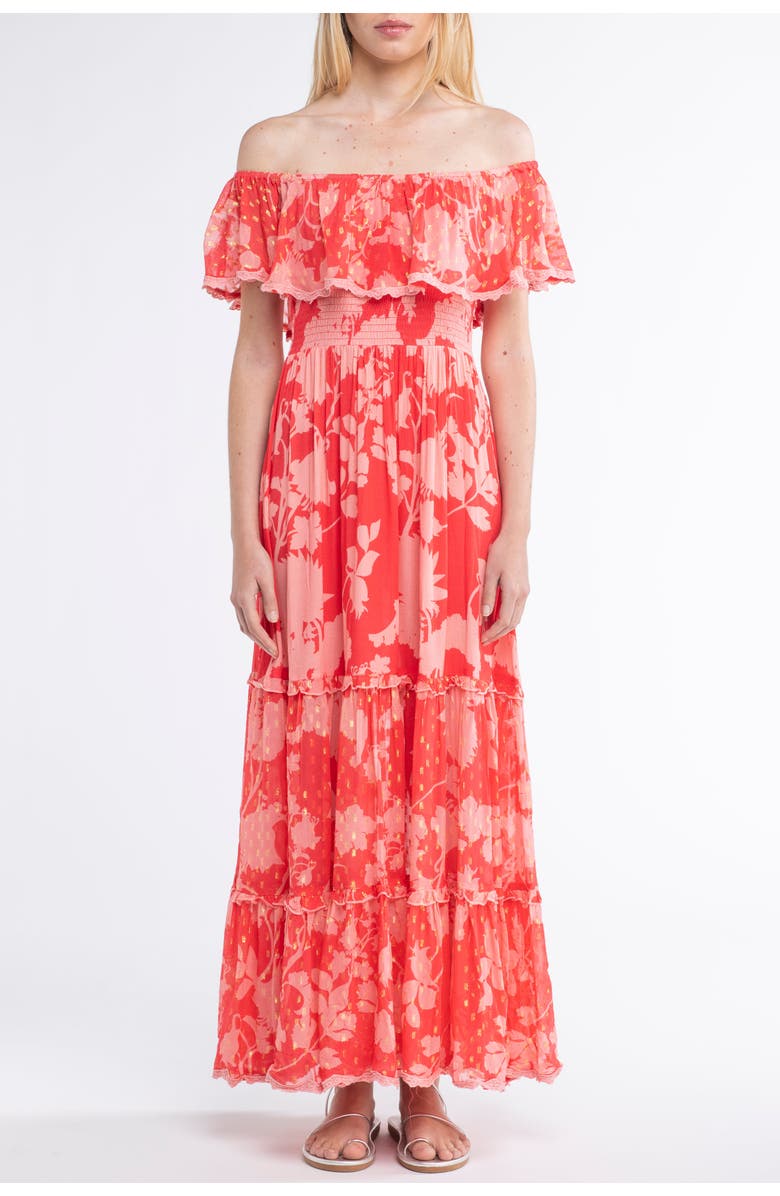 Sunday St. Tropez Georgia Cover-Up Maxi Flower Dress, Main, color, Red