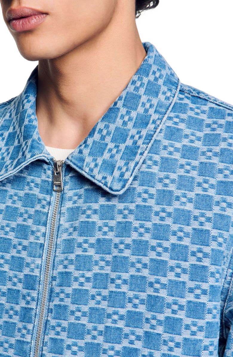 SANDRO Square cross denim jacket, Alternate, color, Blue Vintage - Denim