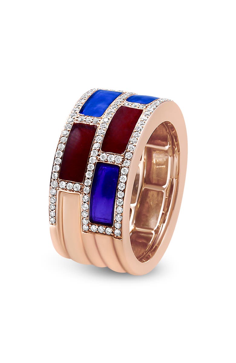 Haus of Brilliance 18K Rose Gold Red and Blue Enamel and 1/2 Cttw Diamond Band Ring, Alternate, color, Pink