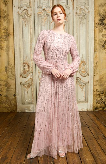 Occasion Modest Embellished Sequin Beaded Cowl Neck Evening Maxi Dress