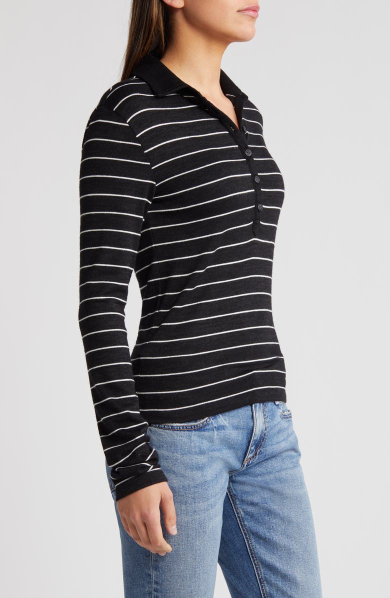 rag & bone The Knit Stripe Long Sleeve Polo, Alternate, color, Black Multi